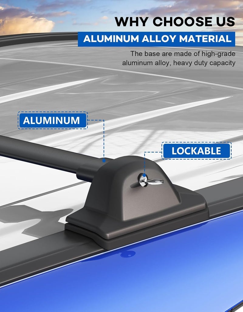 wonderdriver Lockable Roof Rack Cross Bars 220lbs Compatible with Honda CRV CR-V 2007 2008 2009 2010 2011 EX EX-L LX 2.4L L4,Heavy Duty Aluminum Roof Rails Crossbars Cargo Canoe Black Rooftop Carrier Luggage - Image 4